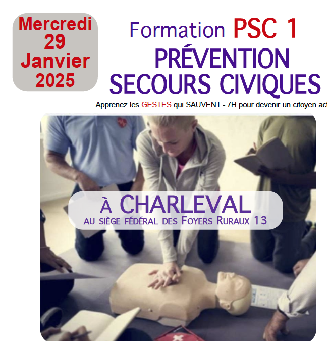 Prochaine Formation PSC 1  le 29 Janvier 2025